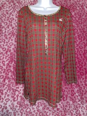 vintage y2k Realtree Girl red + green plaid camo henley sleep shirt